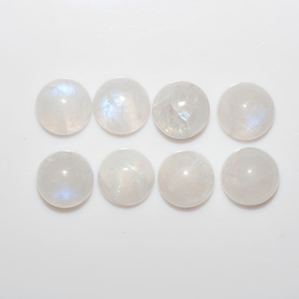 Lote de 8 cabujones redondos de piedra lunar de 8 mm. (8 uds.)
