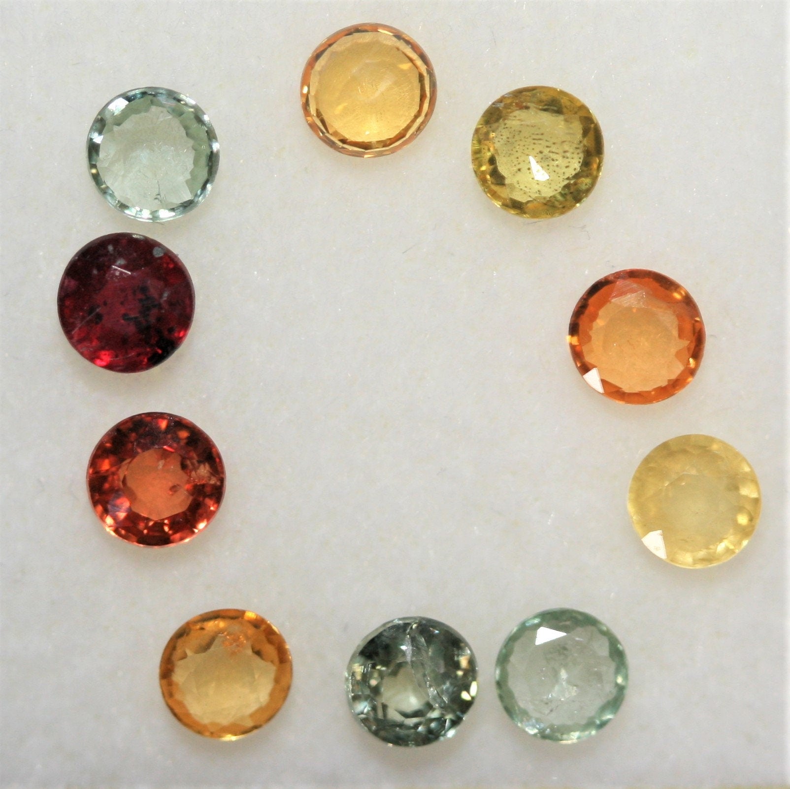 Multi Color Ruby And Sapphire 3.5mm Round Lot Mix - Green, Yellow, Orange, Red - Sapphire 10 pcs Lot - Genuine - Wholesale Lot - Hard Gems