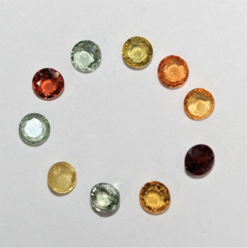 Multi Color Ruby And Sapphire 3.5mm Round Lot Mix - Green, Yellow, Orange, Red - Sapphire 10 pcs Lot - Genuine - Wholesale Lot - Hard Gems