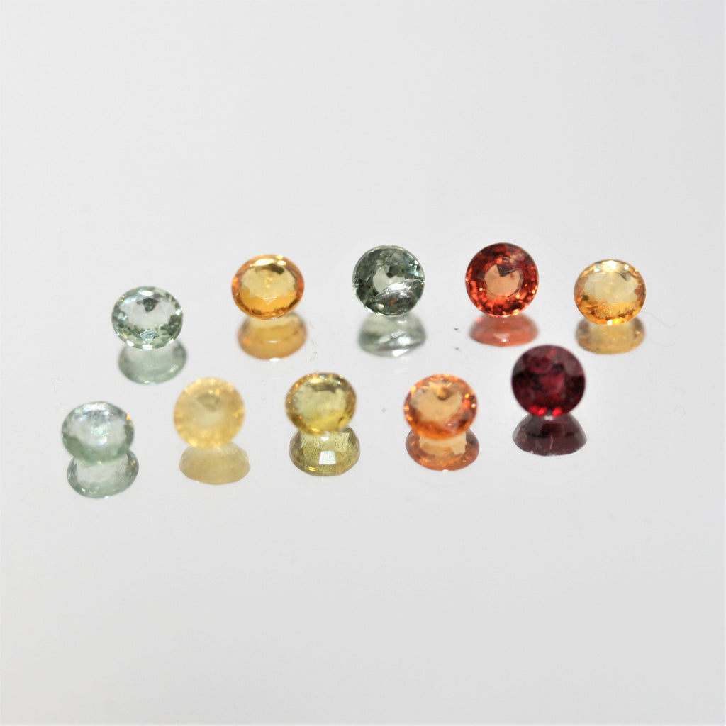 Multi Color Ruby And Sapphire 3.5mm Round Lot Mix - Green, Yellow, Orange, Red - Sapphire 10 pcs Lot - Genuine - Wholesale Lot - Hard Gems