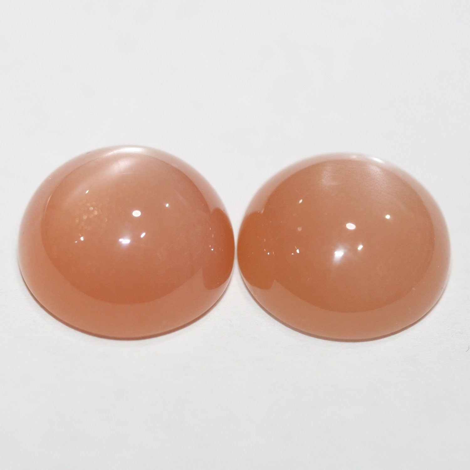 Lote de 2 cabujones redondos de piedra lunar marrón de 14 mm (2 imágenes).