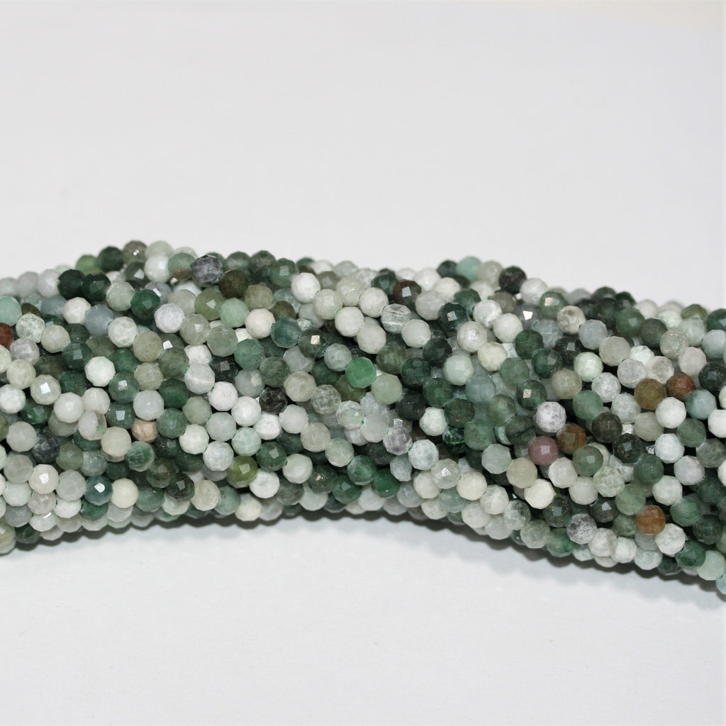 Perles rondes à facettes en jade de Sainte-Birmanie de 15 pouces, 4 mm - Brin de 39 cm.