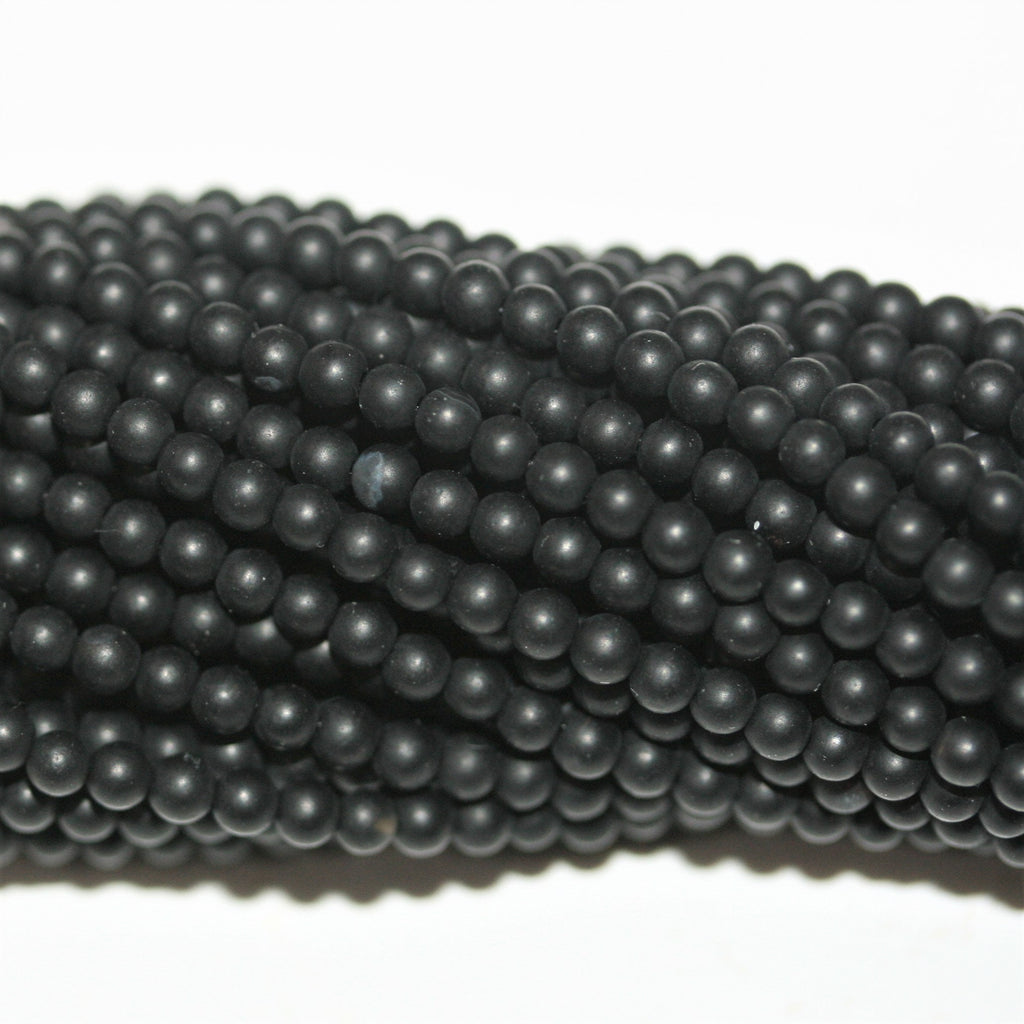 Perles rondes lisses en onyx finition mate 2 mm - Fil de 40 cm.