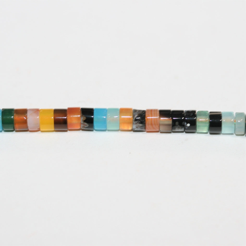 Perles disques lisses en pierre multicolore 15" 4x2mm.- Brin 39cm.