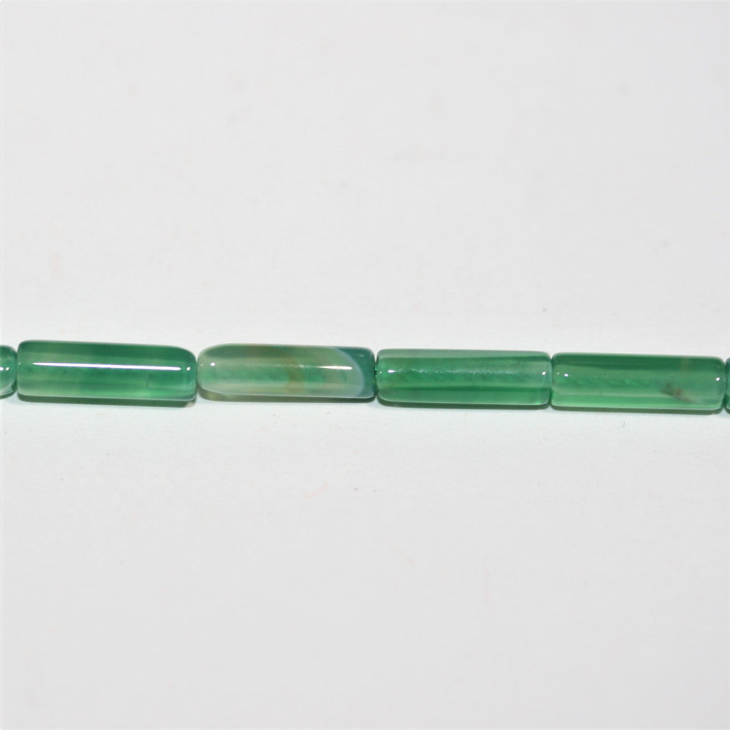 Perles tubulaires lisses en agate verte St 15" 13x4mm.- Brin 39cm.