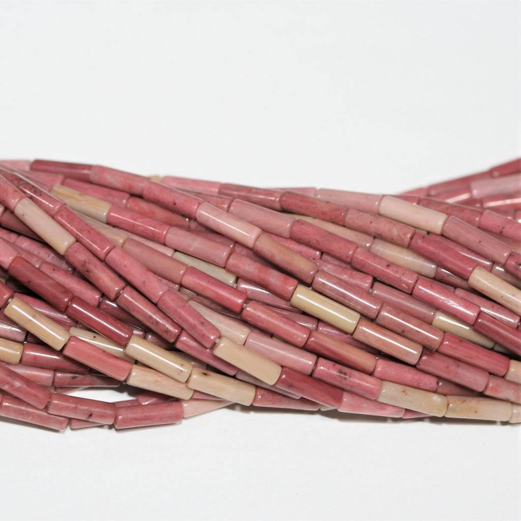 Perles tubulaires lisses en rhodonite St 15" 13x4mm.- Brin 39cm.