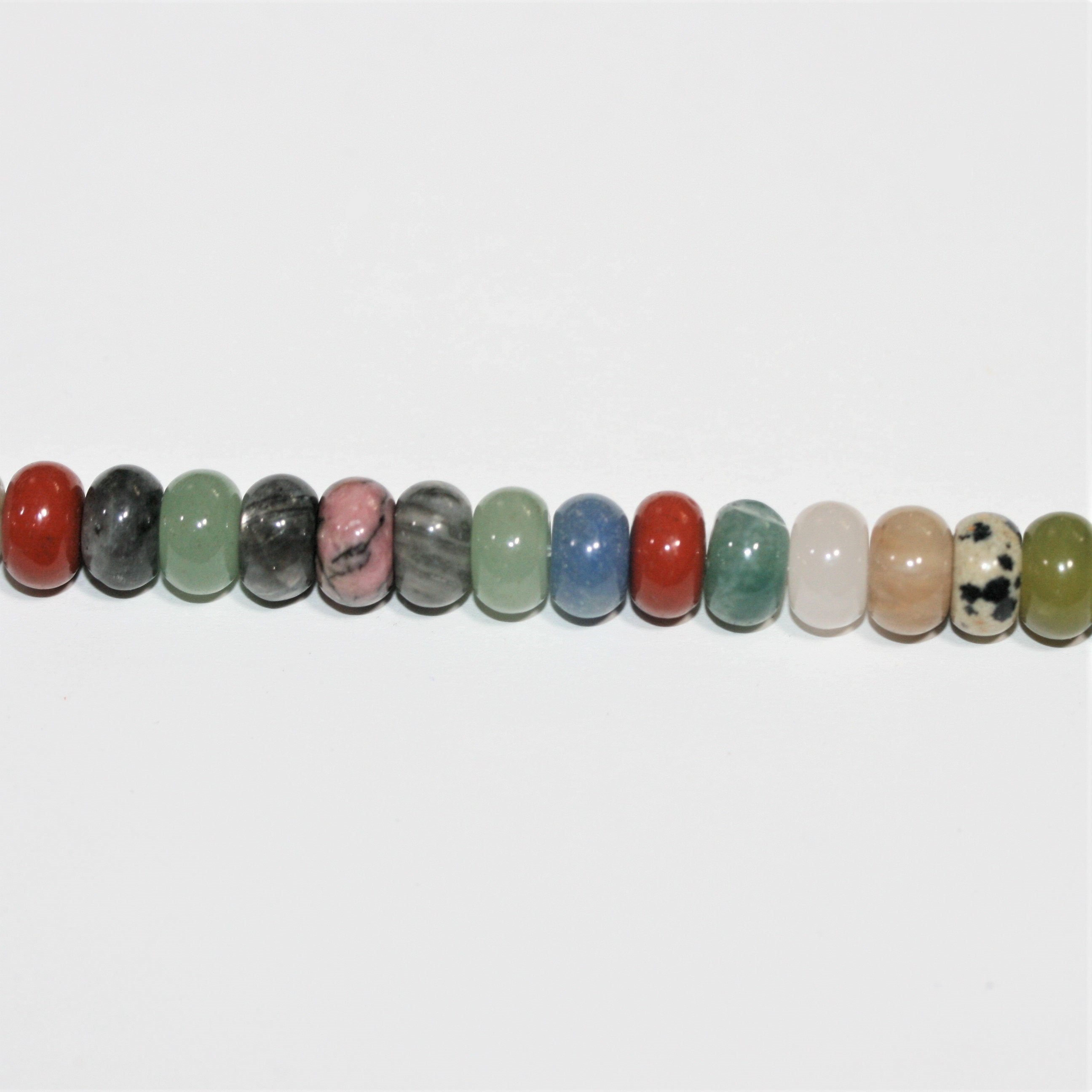 Perles rondelles lisses en pierre multicolore 15" 8x5mm.- Brin 38cm.