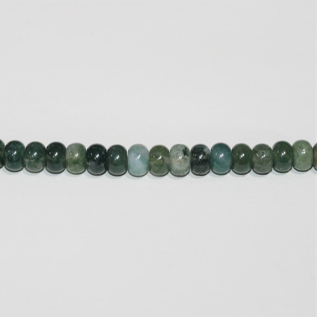 Perles rondelles lisses en agate mousse St de 15 pouces, 6 x 4 mm - Brin de 39 cm.