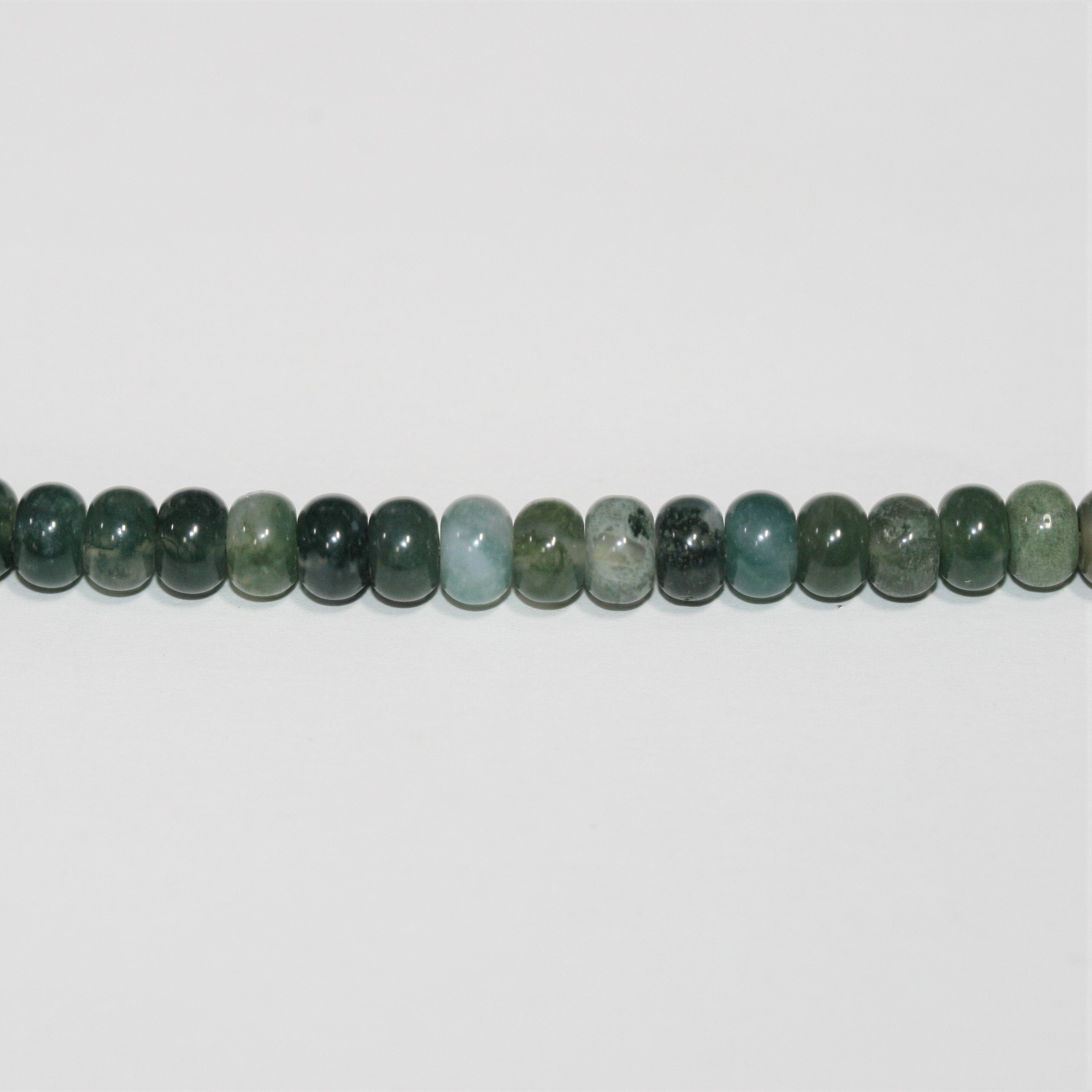 Perles rondelles lisses en agate mousse St de 15 pouces, 6 x 4 mm - Brin de 39 cm.