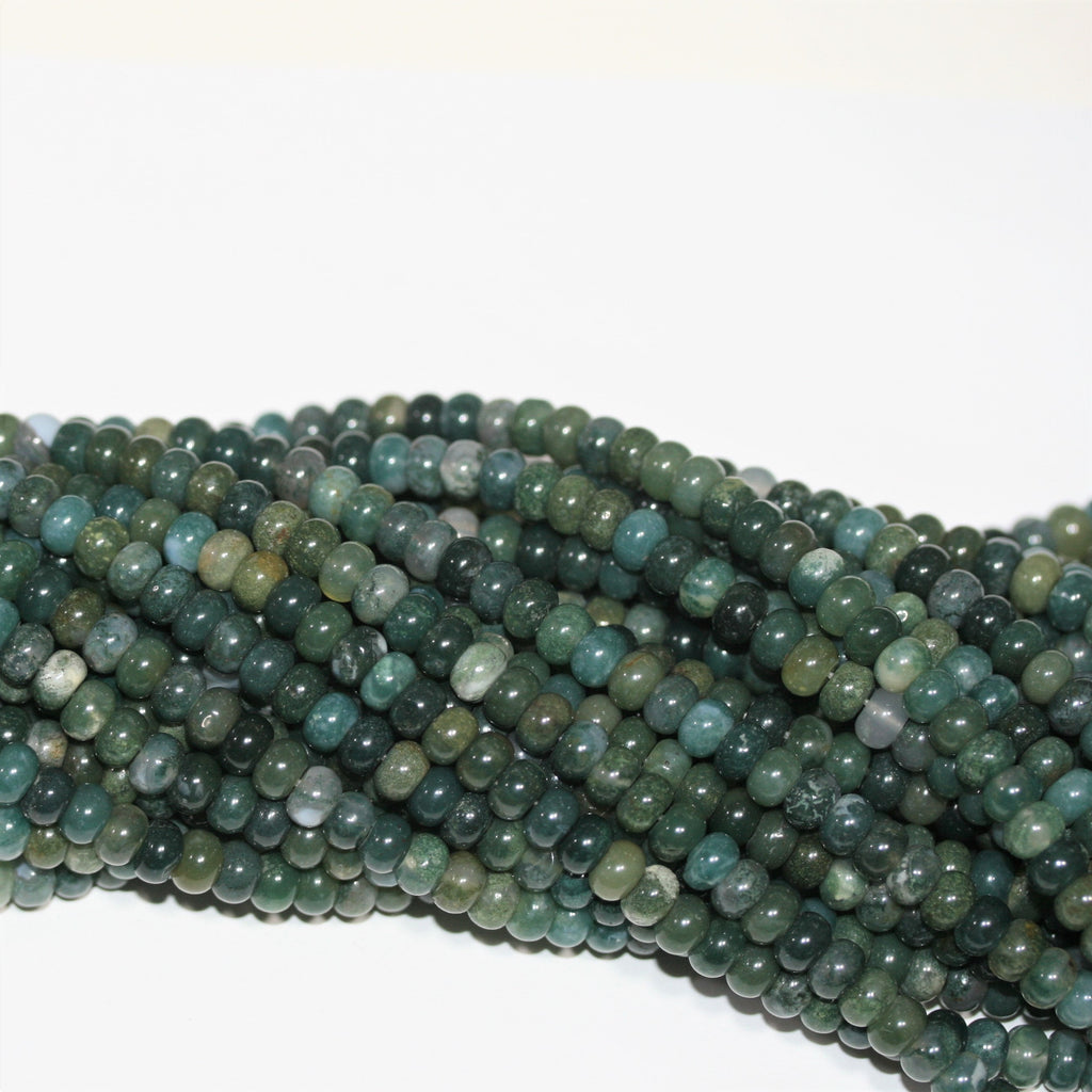 Perles rondelles lisses en agate mousse St de 15 pouces, 6 x 4 mm - Brin de 39 cm.