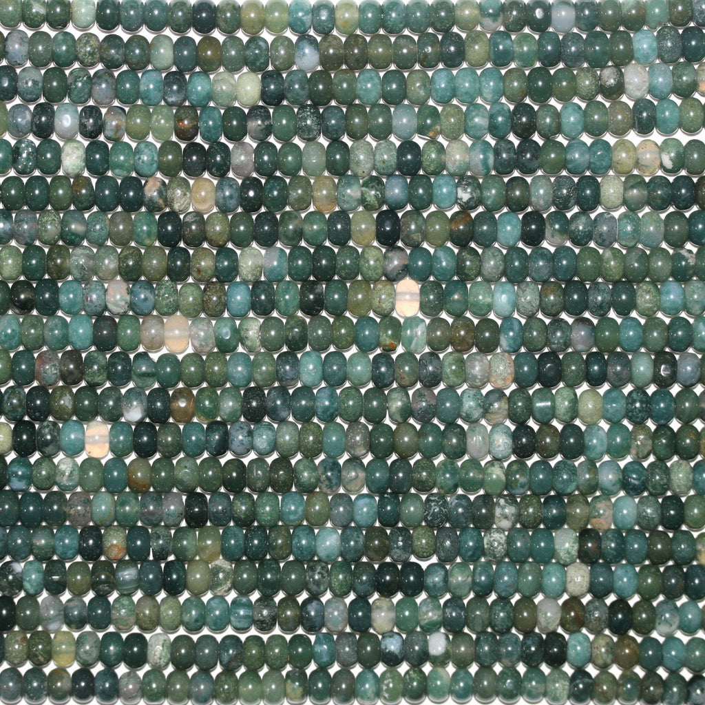 Perles rondelles lisses en agate mousse St de 15 pouces, 6 x 4 mm - Brin de 39 cm.