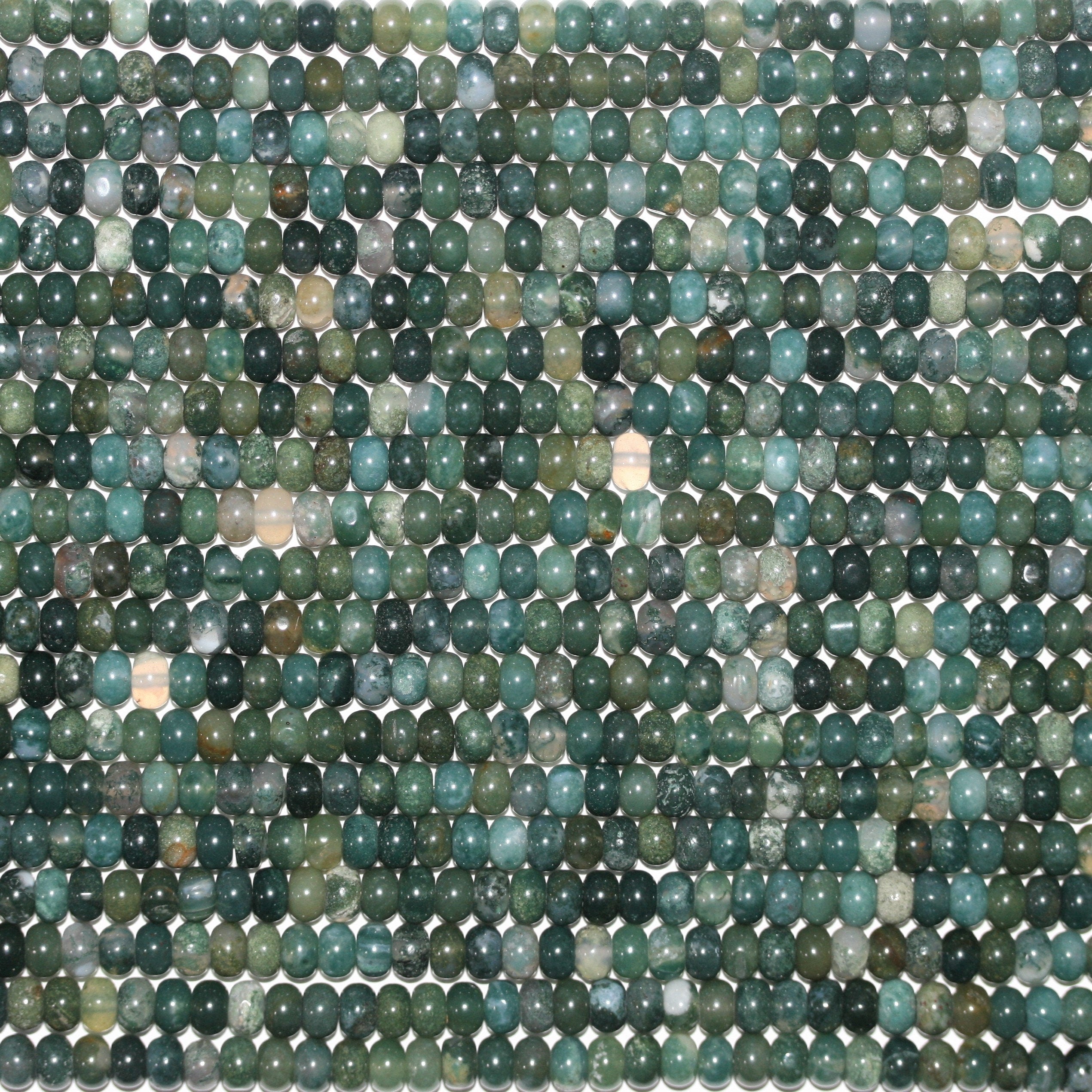 Perles rondelles lisses en agate mousse St de 15 pouces, 6 x 4 mm - Brin de 39 cm.