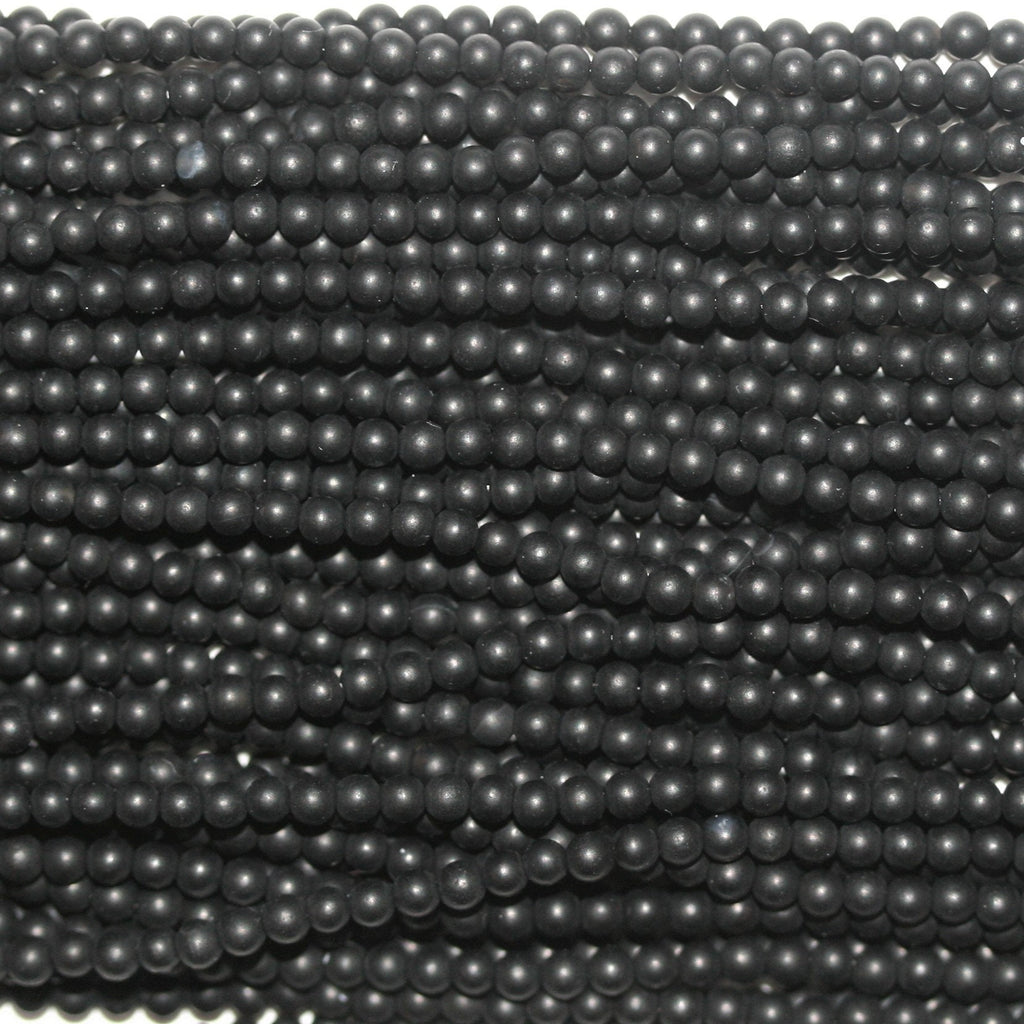 Perles rondes lisses en onyx finition mate 2 mm - Fil de 40 cm.