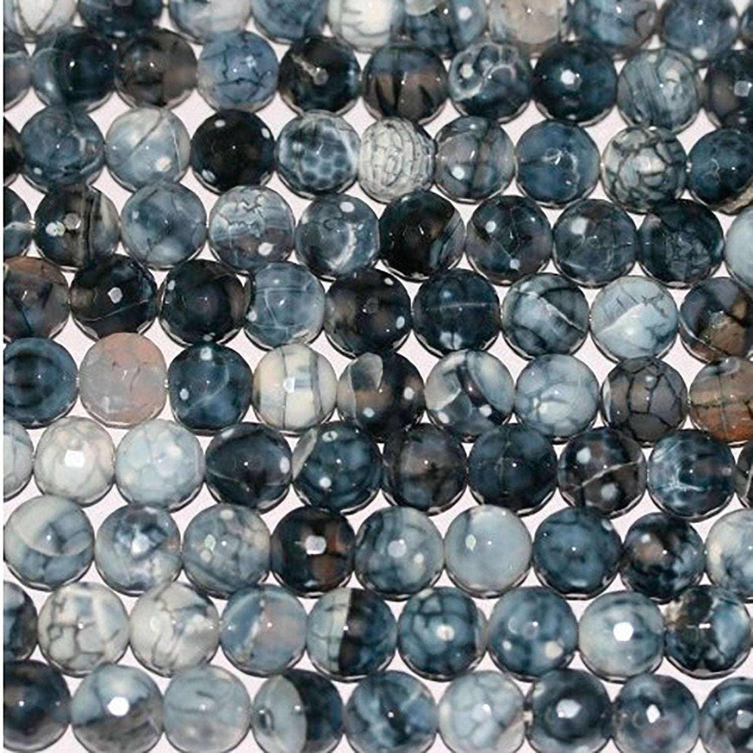 Cuentas redondas facetadas de ágata gris de 16" (12 mm) - Hilo de 40 cm