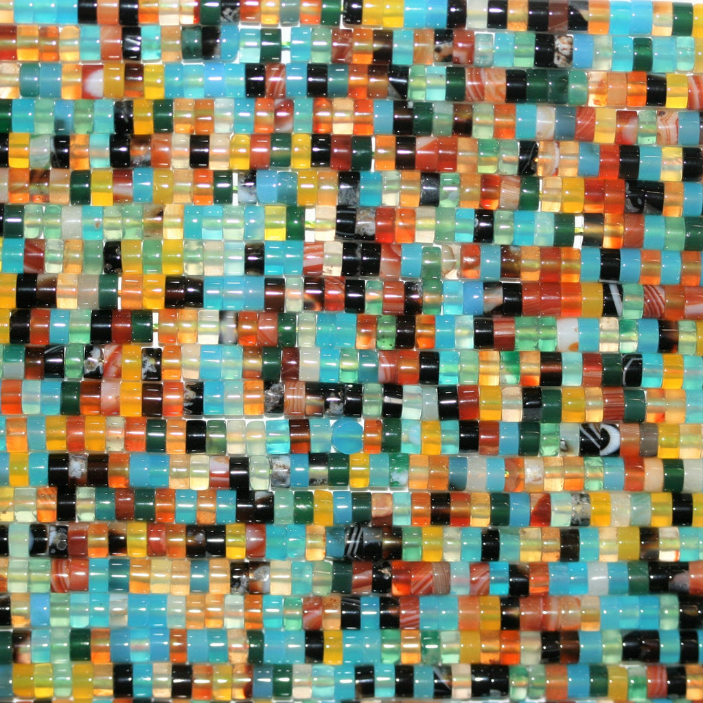 Perles disques lisses en pierre multicolore 15" 4x2mm.- Brin 39cm.