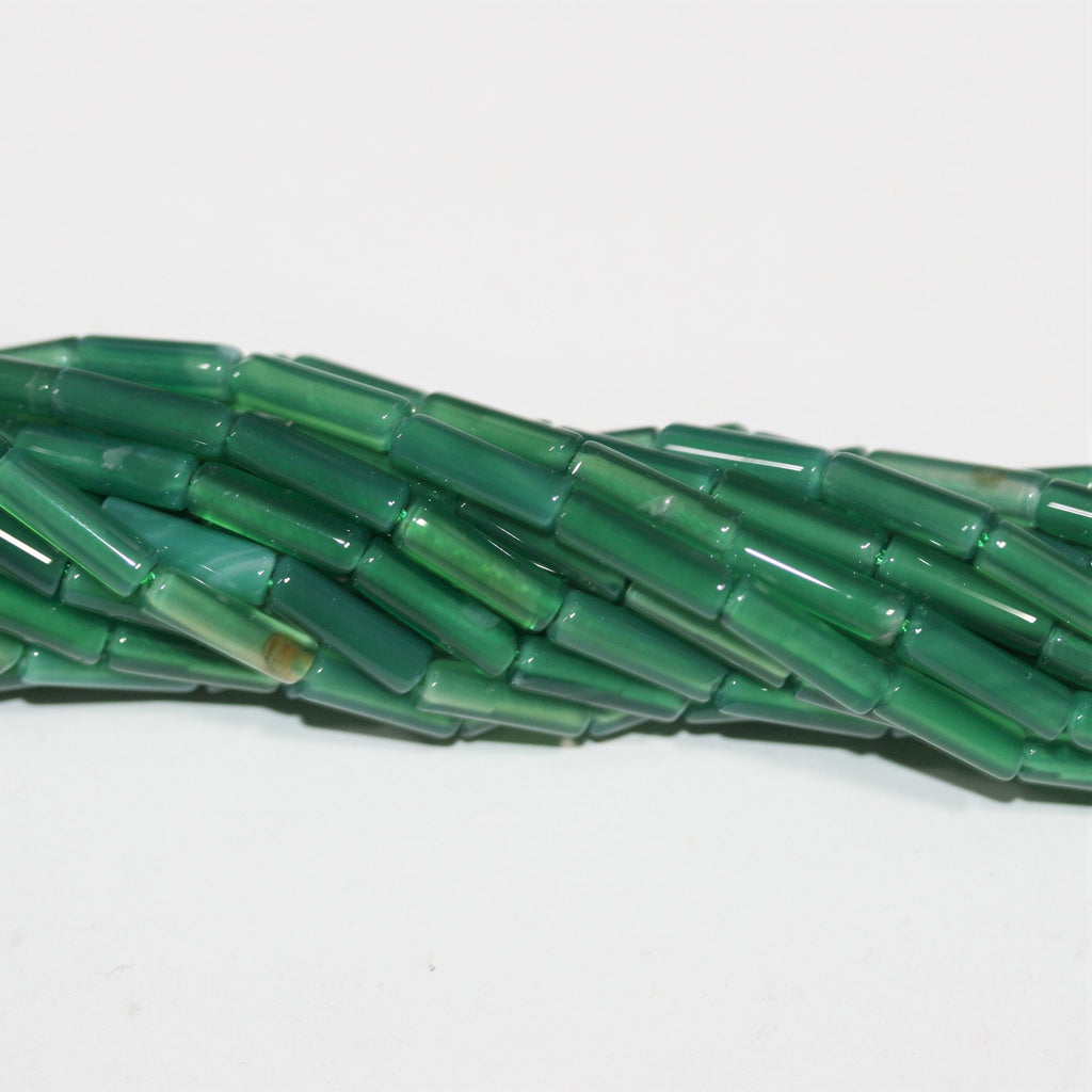 Perles tubulaires lisses en agate verte St 15" 13x4mm.- Brin 39cm.