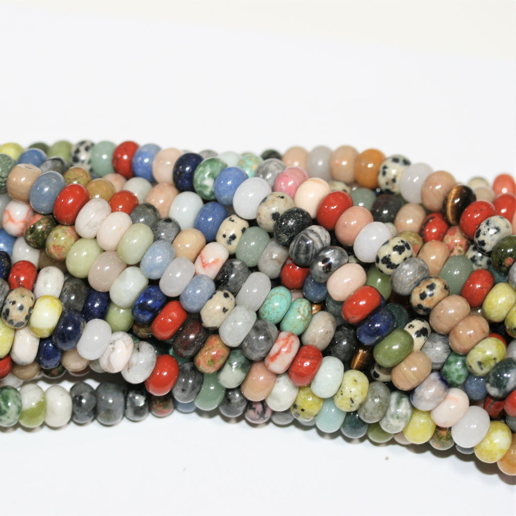 Perles rondelles lisses en pierre multicolore 15" 8x5mm.- Brin 38cm.