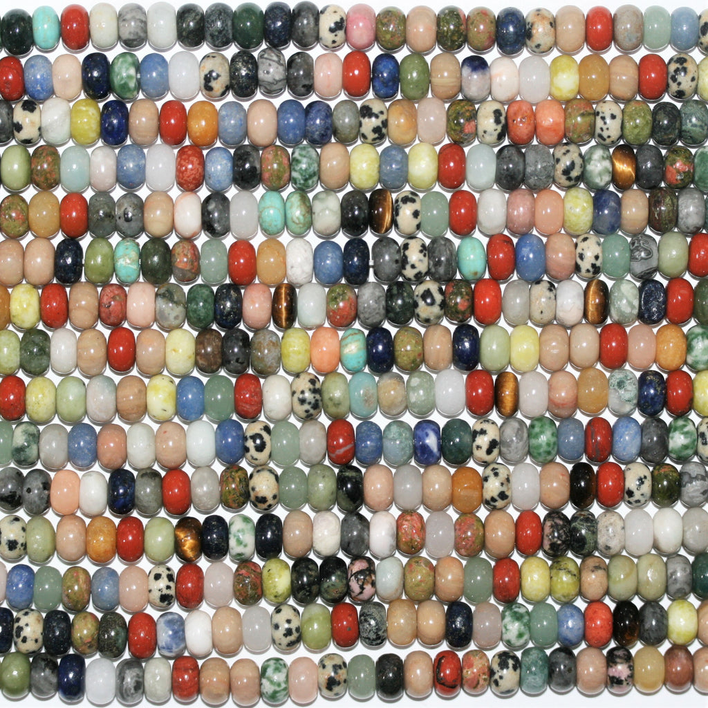 Perles rondelles lisses en pierre multicolore 15" 8x5mm.- Brin 38cm.