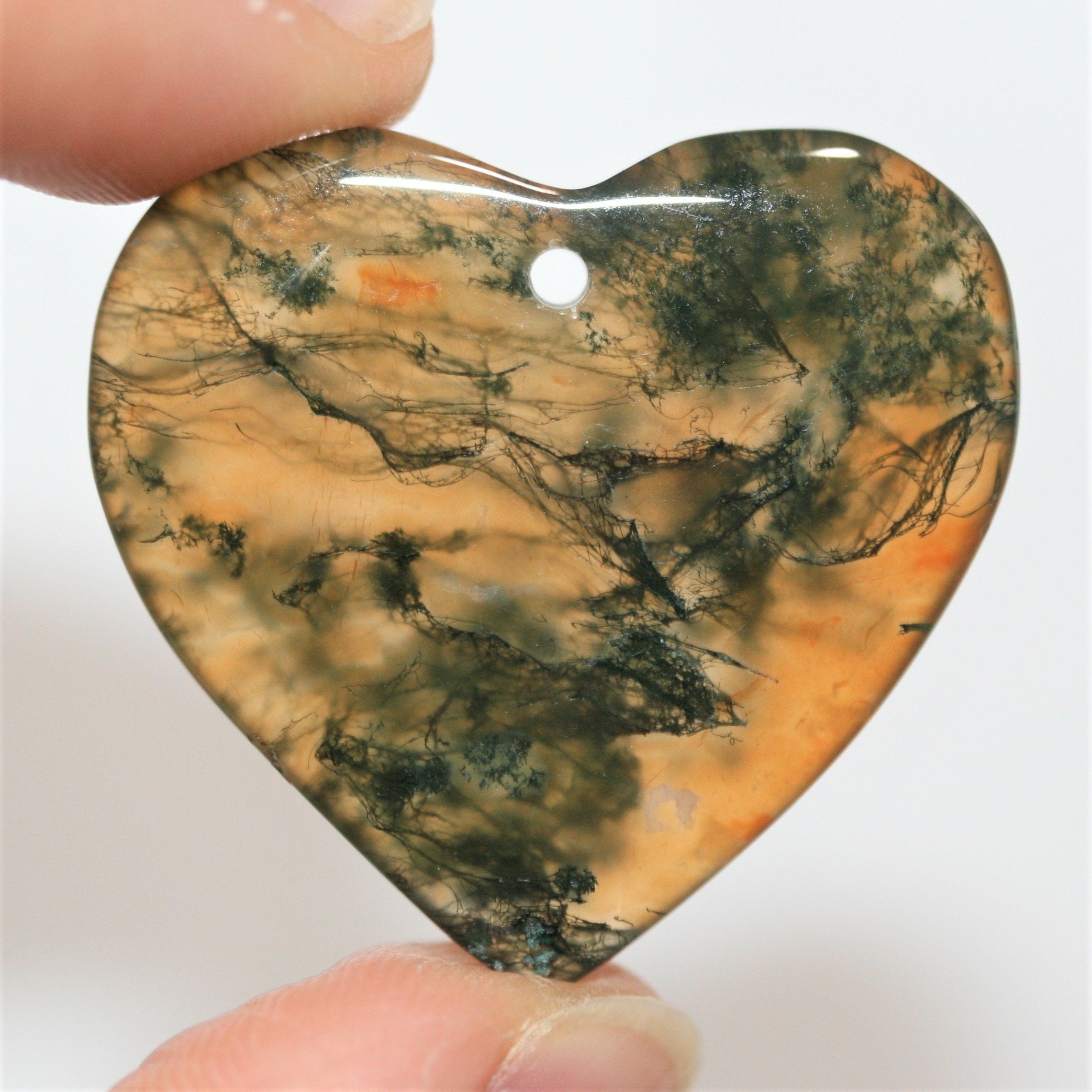 Colgante Corazón Liso Ágata Musgosa 30x32mm.