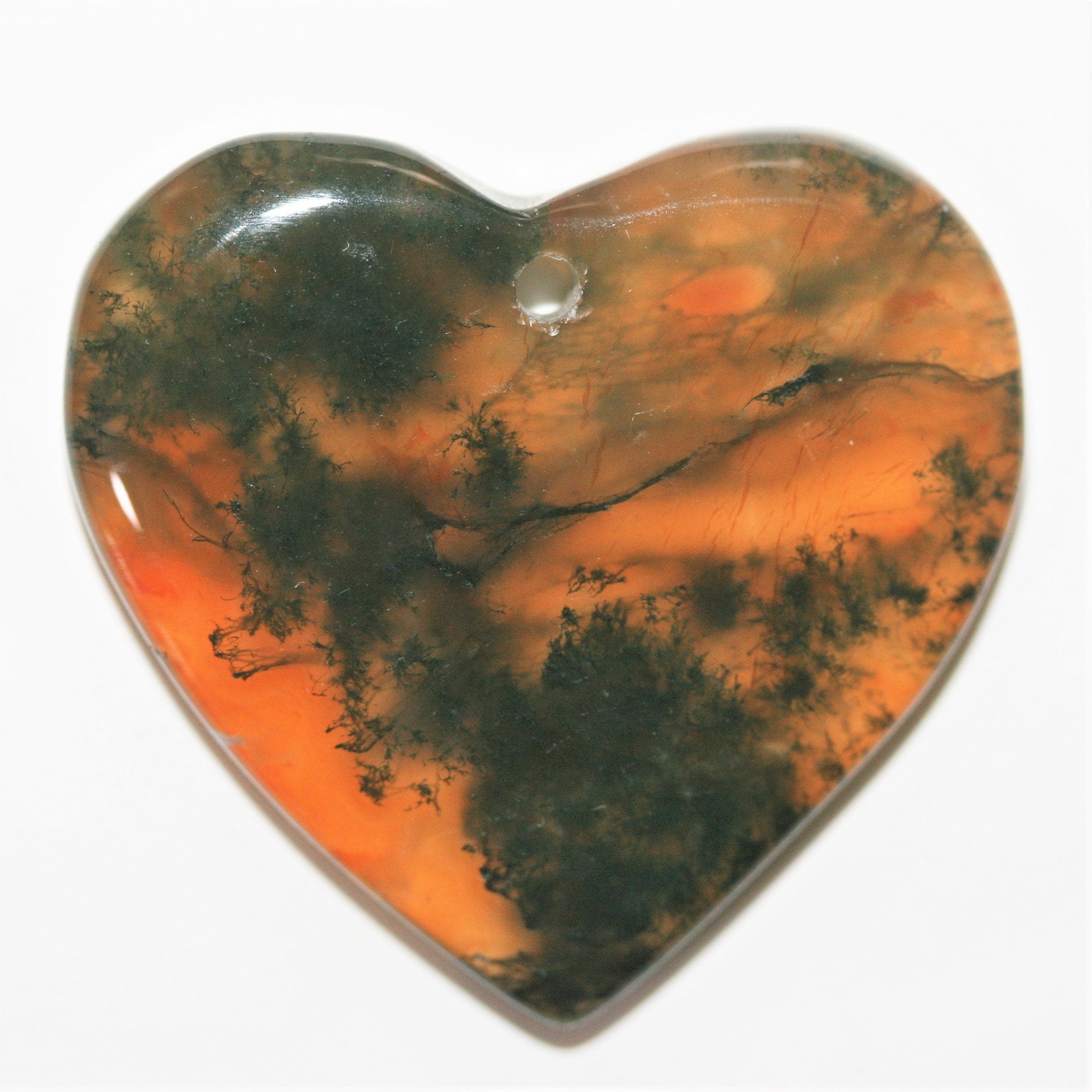 Colgante Corazón Liso Ágata Musgosa 30x32mm.