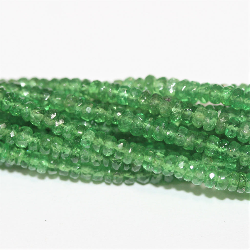 Cuentas redondas facetadas graduadas de granate tsavorita de 16", 2,5 x 1,5 - 4 x 2 mm, hilo de 42 cm.