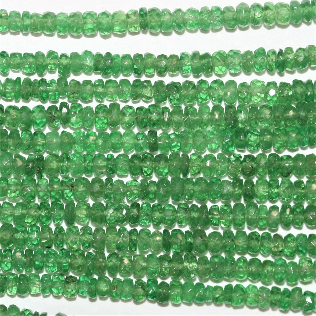 Cuentas redondas facetadas graduadas de granate tsavorita de 16", 2,5 x 1,5 - 4 x 2 mm, hilo de 42 cm.