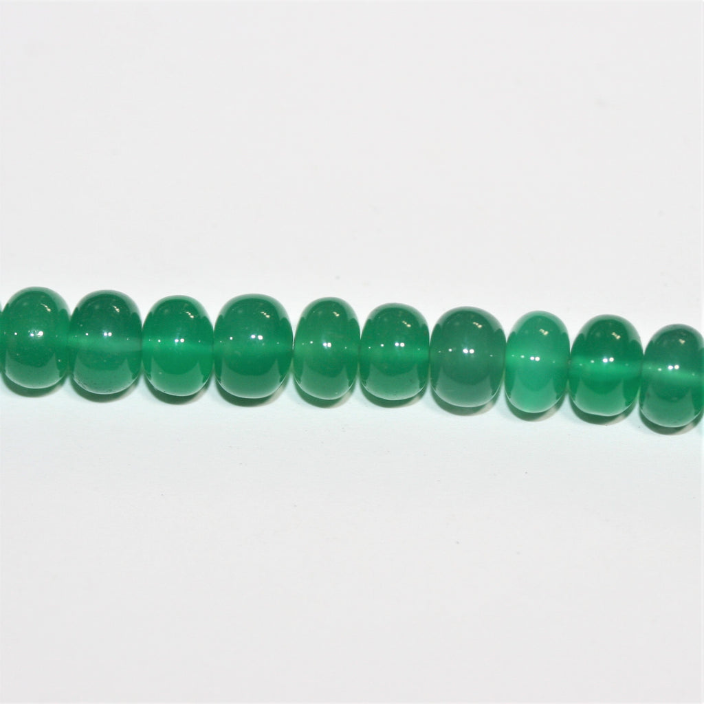 Cuentas redondas lisas de ónix verde San de 16" de 8 x 5 mm - Hilo de 40 cm.