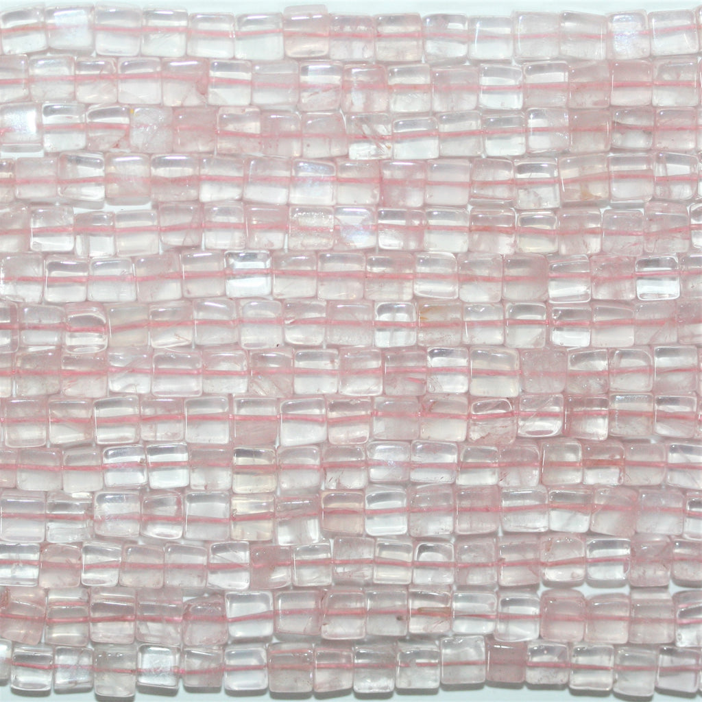 Cuentas cúbicas lisas de cuarzo rosa de 16" de 5 a 5,5 mm - Hilo de 40 cm.
