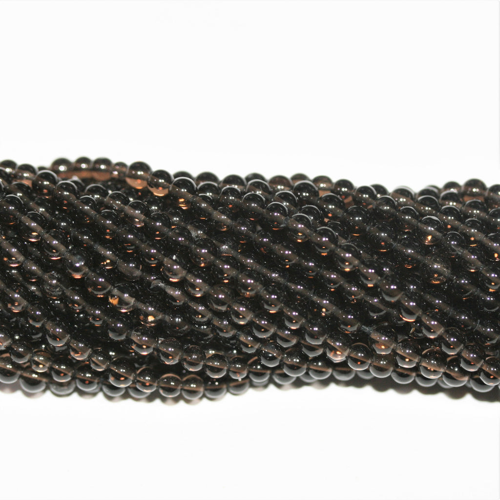Perles rondes lisses en quartz fumé St. 14" 3-3,5 mm.- Brin 37 cm.