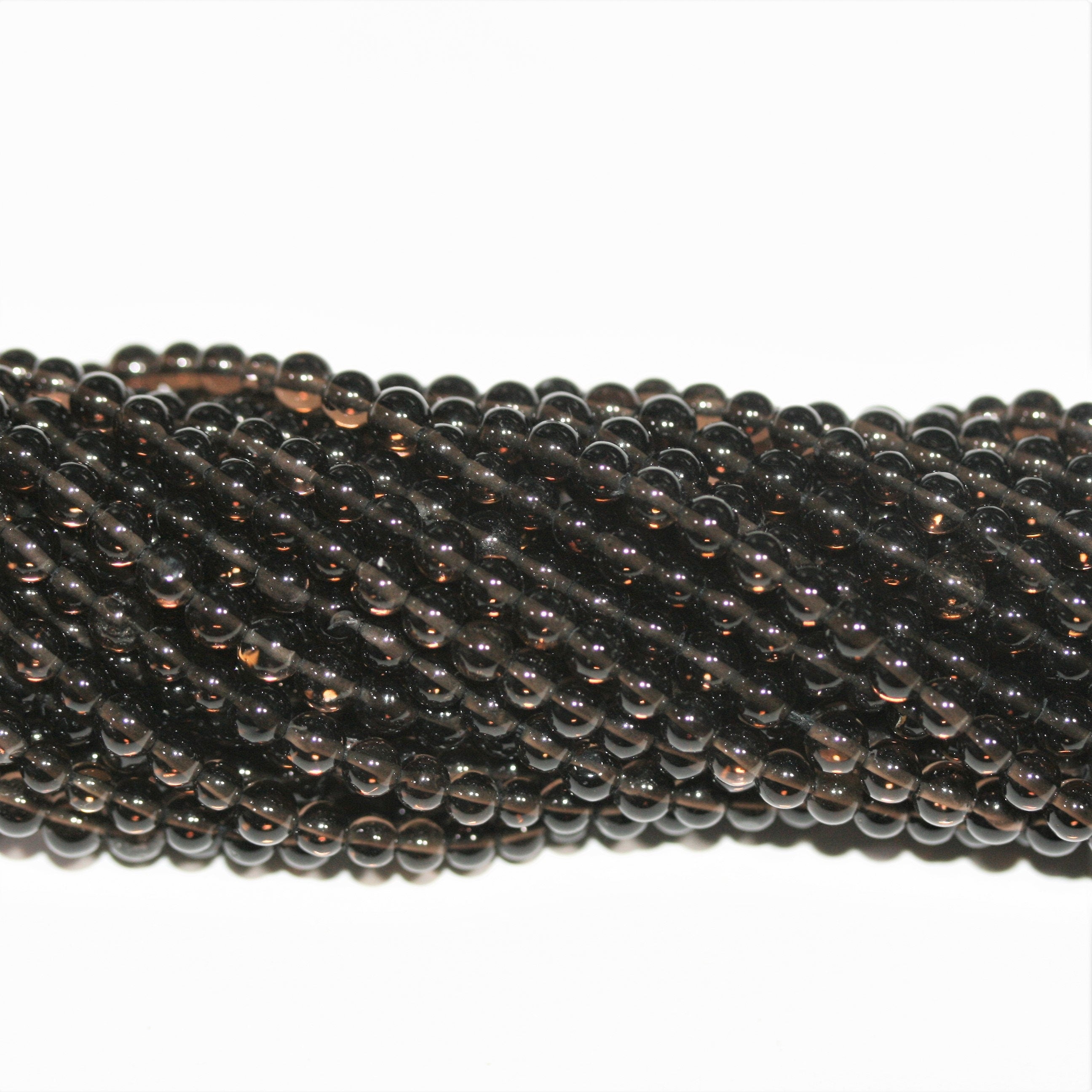 Perles rondes lisses en quartz fumé St. 14" 3-3,5 mm.- Brin 37 cm.