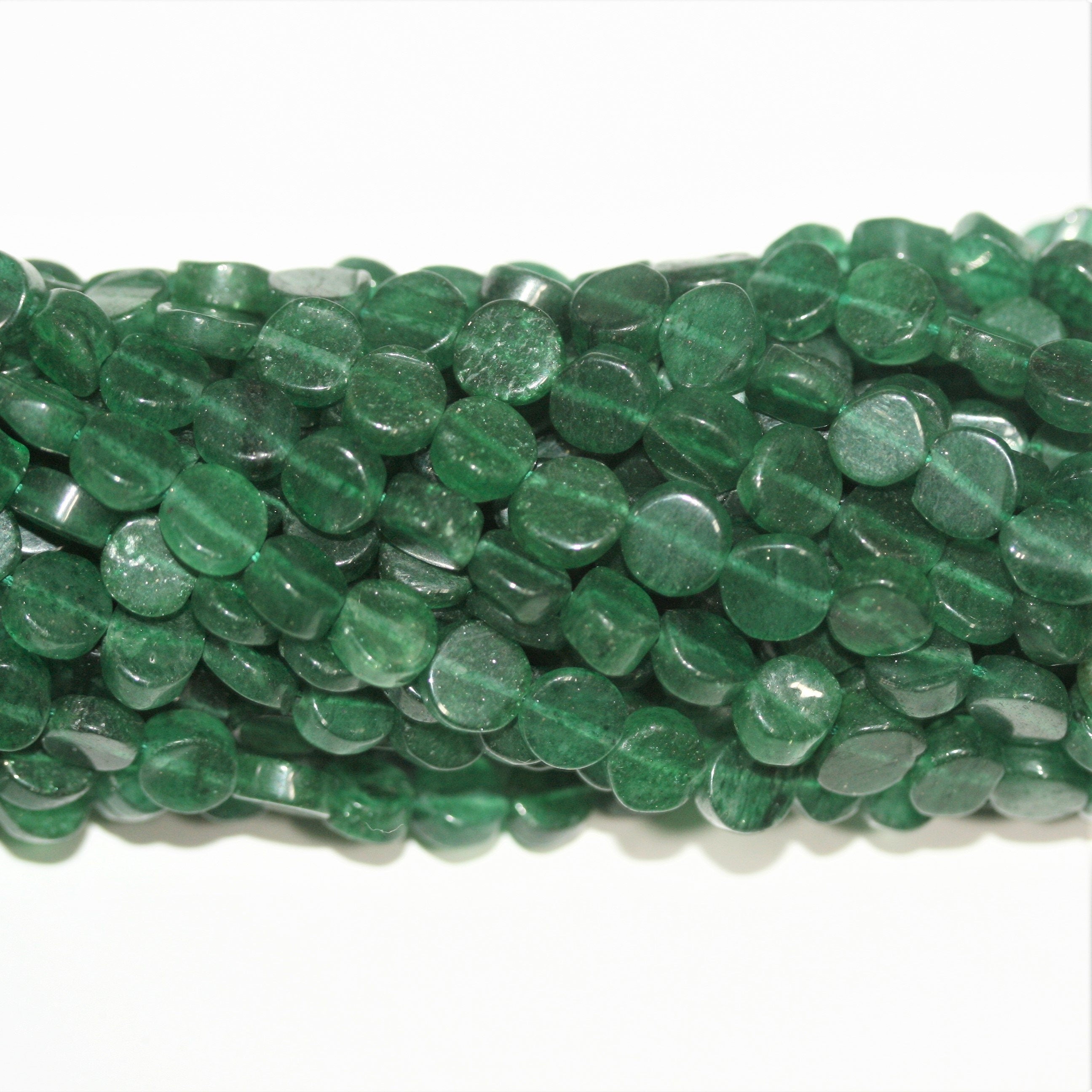 Perles plates lisses en aventurine St. Green de 14 pouces, 6-7 mm - Brin de 37 cm.