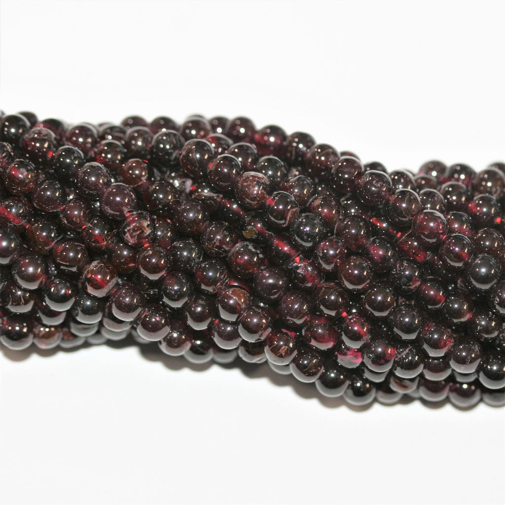 13" St Garnet Smooth Round Beads 5mm.- Strand 33cm.