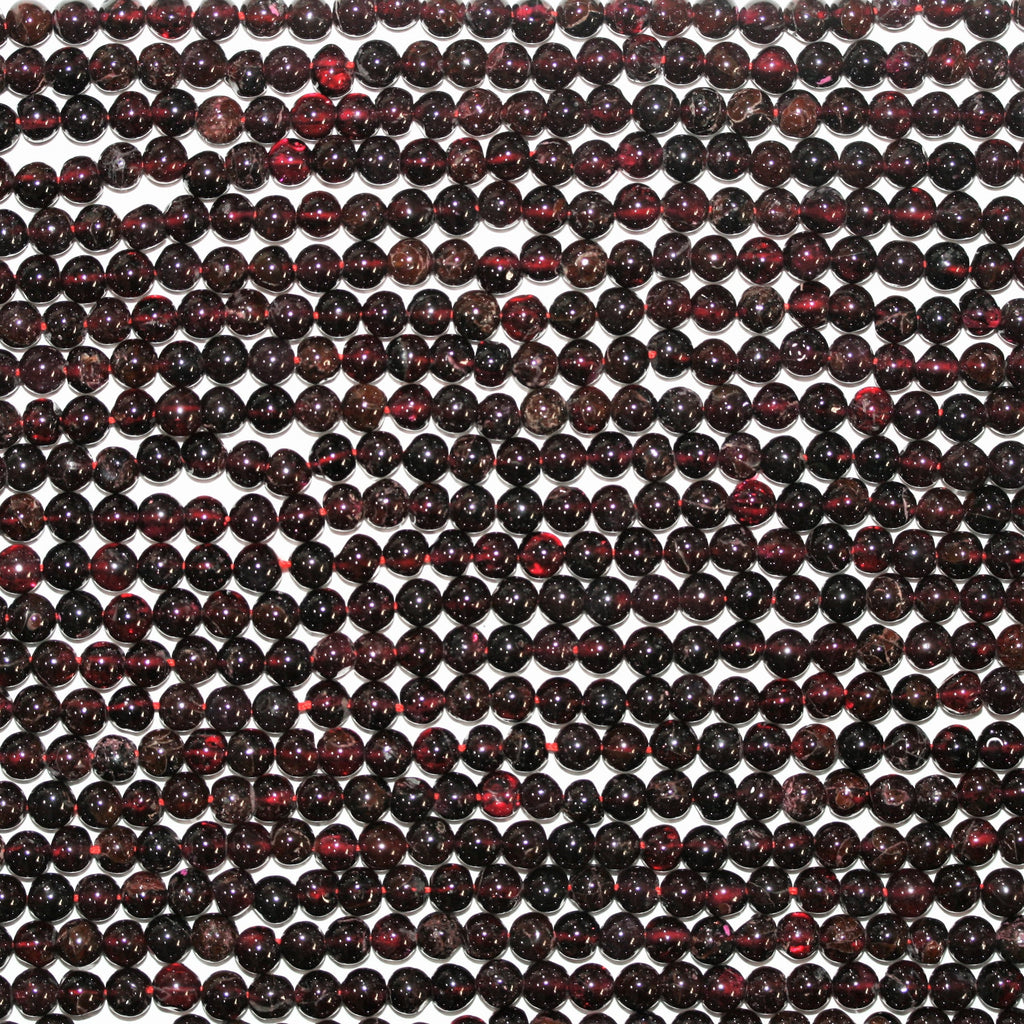 13" St Garnet Smooth Round Beads 5mm.- Strand 33cm.