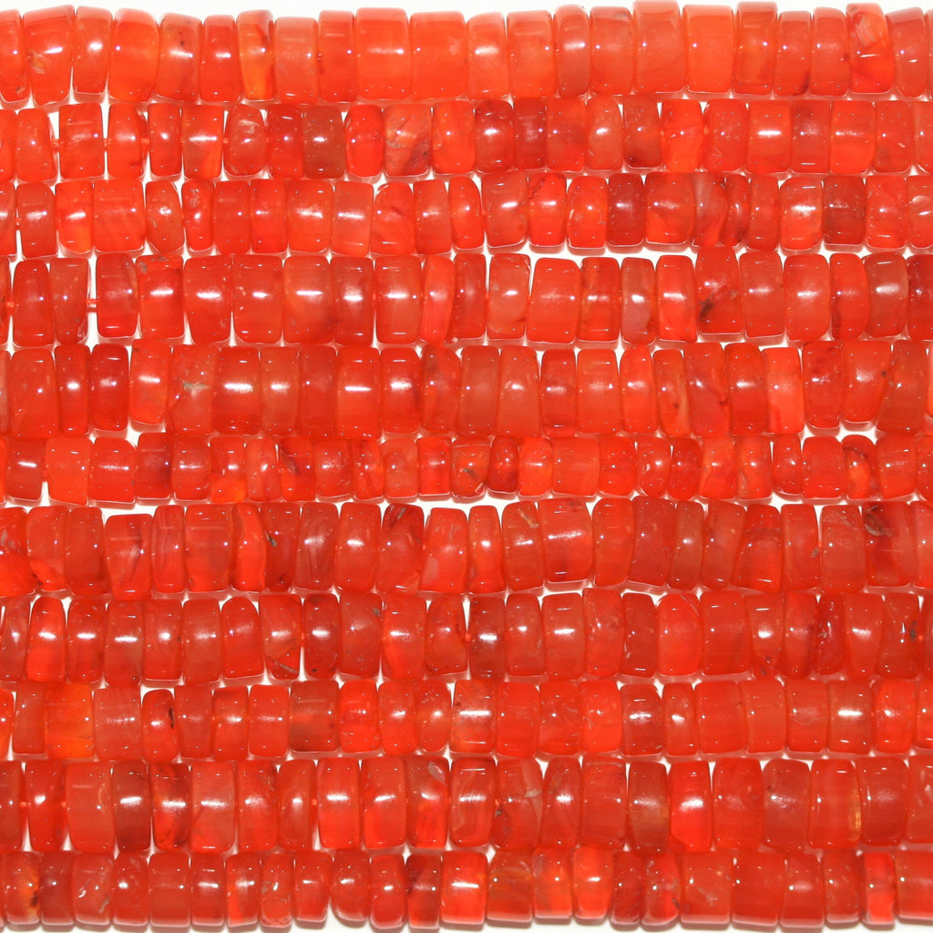 13" St Carnelian Smooth Disc Beads 8x4mm. Approx.- Strand 34cm.