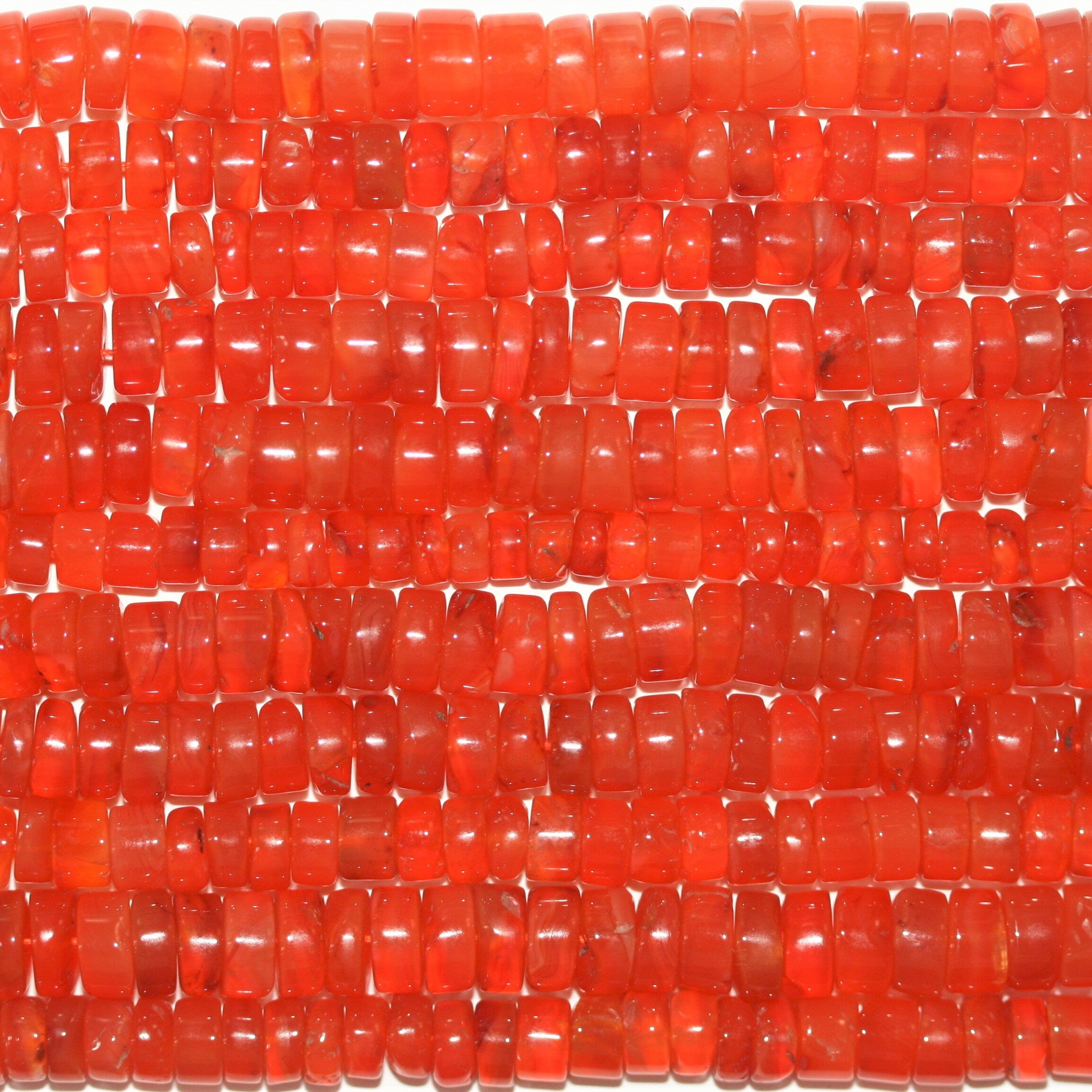 13" St Carnelian Smooth Disc Beads 8x4mm. Approx.- Strand 34cm.