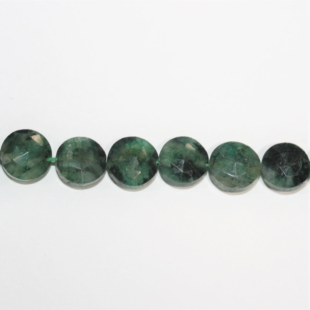 10" St Emerald Faceted Coin Beads 7- 7.5mm.- Strand 26cm.