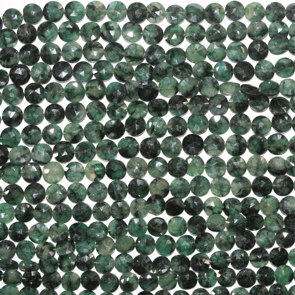 10" St Emerald Faceted Coin Beads 7- 7.5mm.- Strand 26cm.