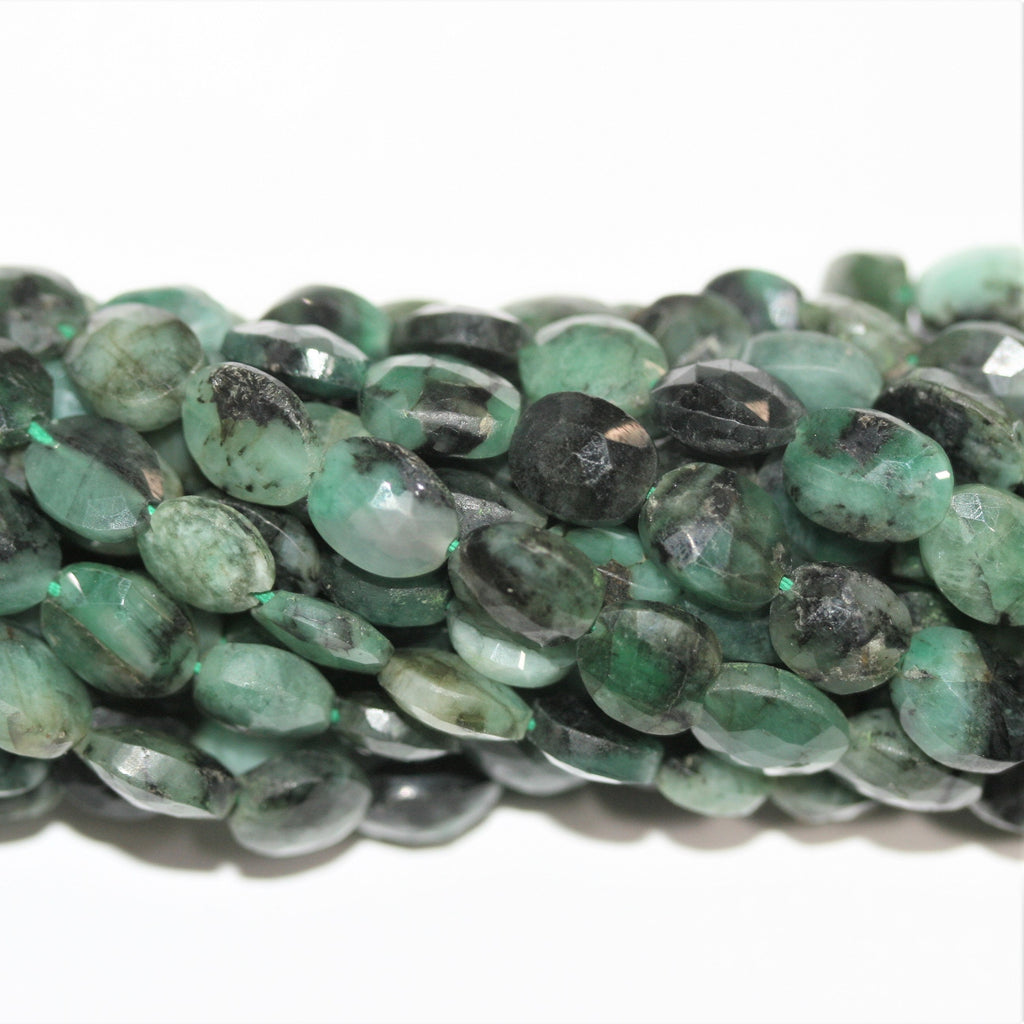 12" St Faceted Oval Emerald Beads 8x6mm.- Strand 30cm.