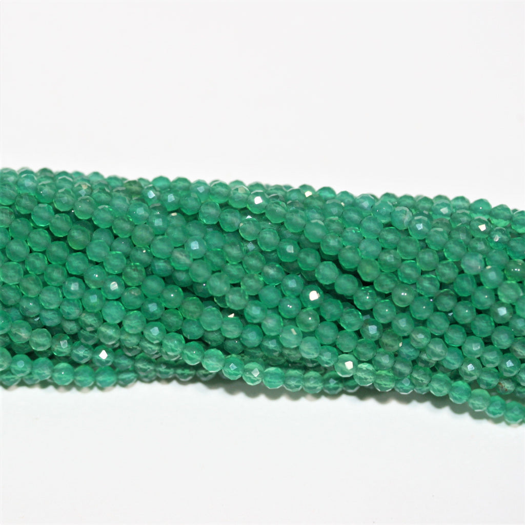 12" St Green Onyx Faceted Round Beads 3mm.- Strand 32cm.