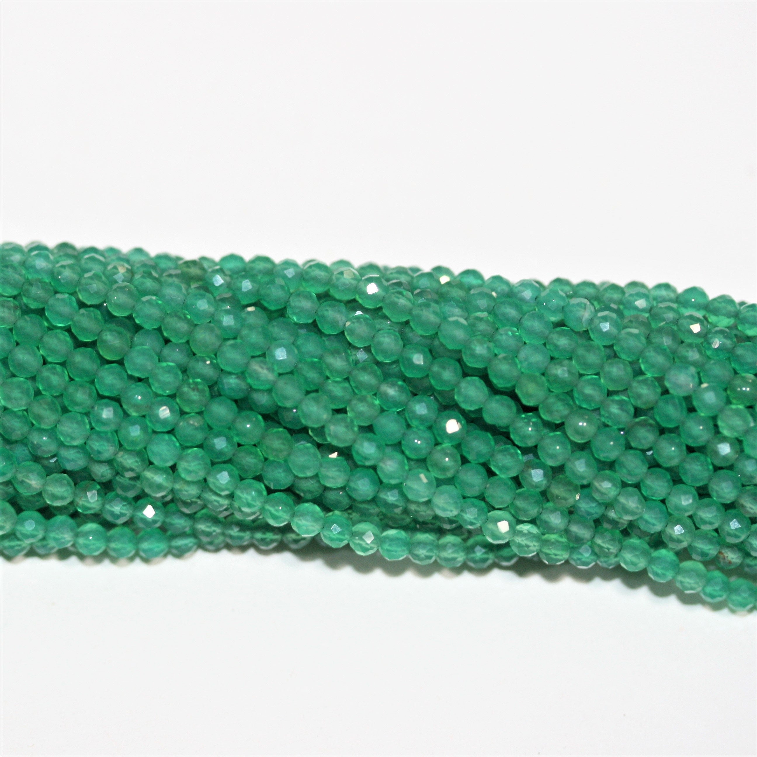 12" St Green Onyx Faceted Round Beads 3mm.- Strand 32cm.
