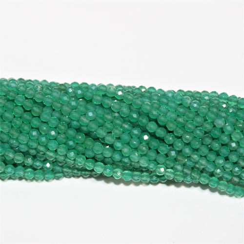 Perles rondes à facettes en onyx vert St de 12 pouces, 3 mm - Fil de 32 cm.