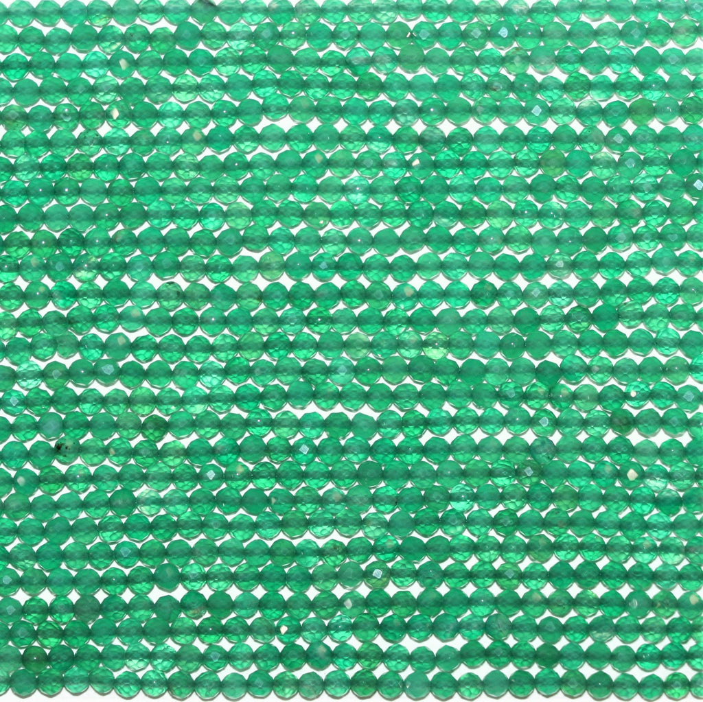 12" St Green Onyx Faceted Round Beads 3mm.- Strand 32cm.