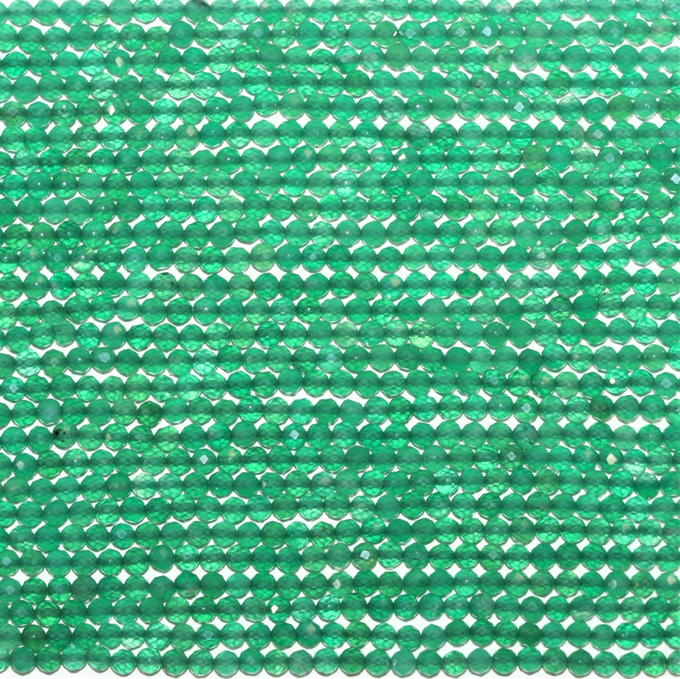 12" St Green Onyx Faceted Round Beads 3mm.- Strand 32cm.