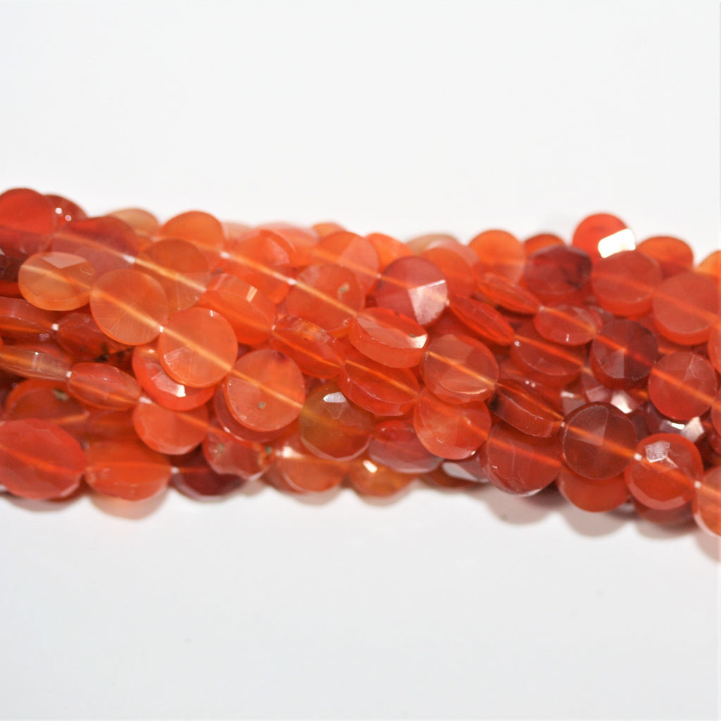 13" St Carnelian Faceted Coin Beads 7mm. Approx.- Strand 33cm.