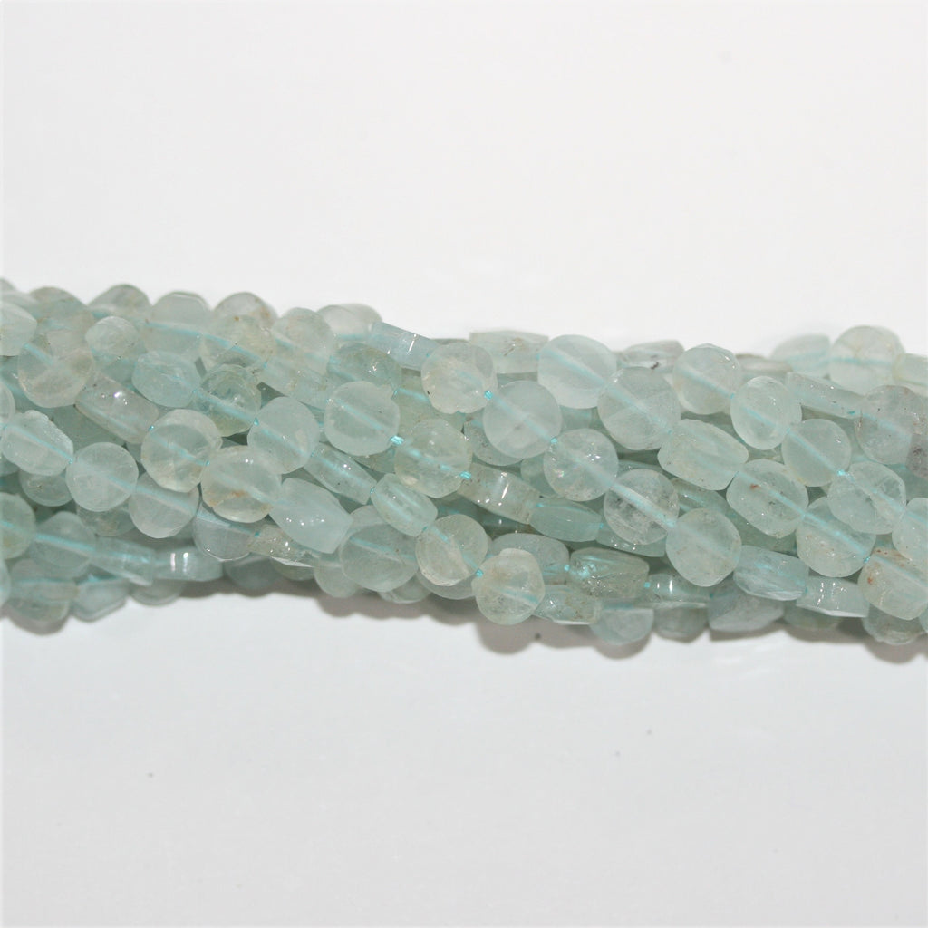13" St Aquamarine Faceted Coin Beads 6mm.- Strand 33cm.