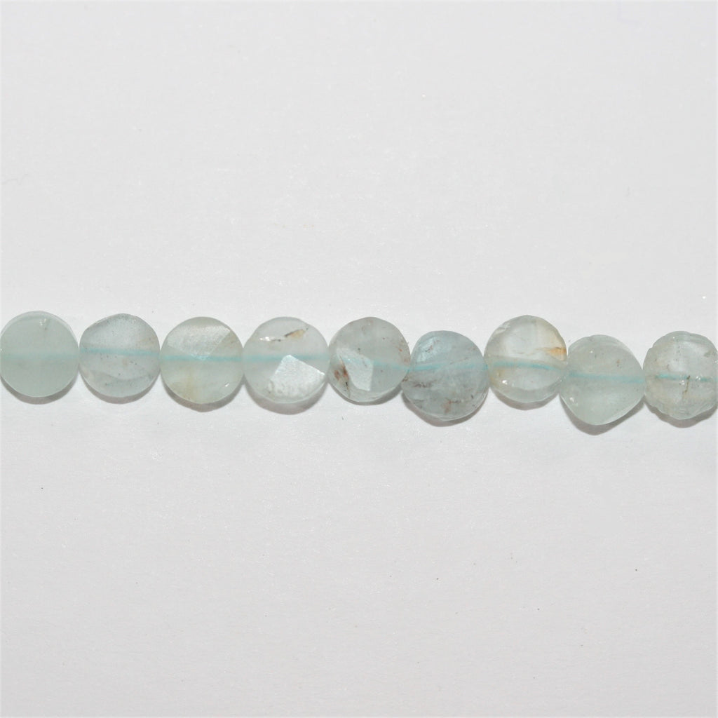13" St Aquamarine Faceted Coin Beads 6mm.- Strand 33cm.