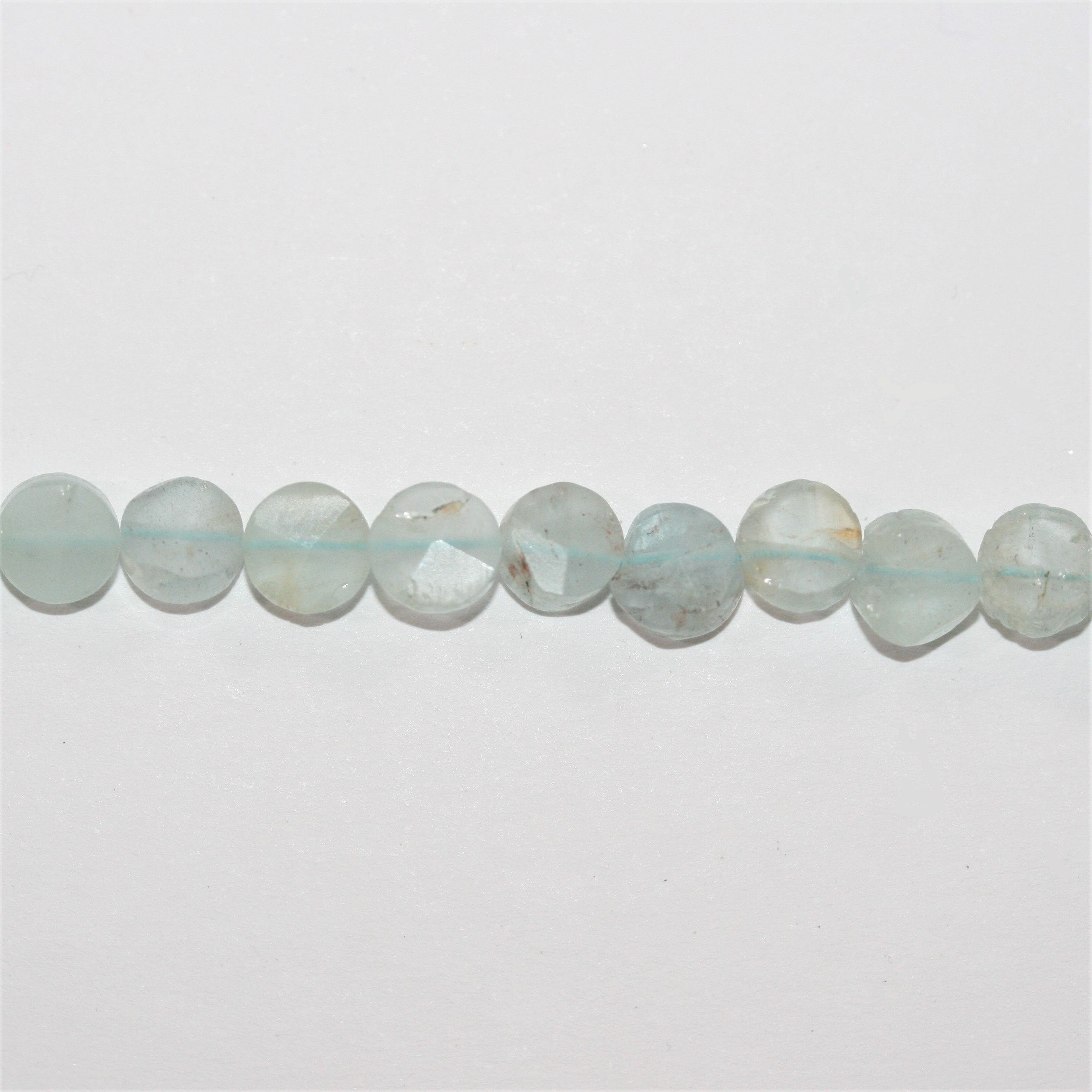 13" St Aquamarine Faceted Coin Beads 6mm.- Strand 33cm.