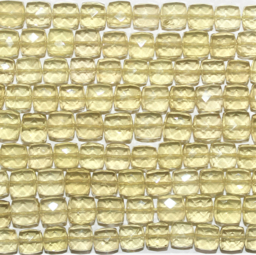 Perles cubiques à facettes en quartz citron de 8 pouces (8 mm) - Fil de 21 cm.