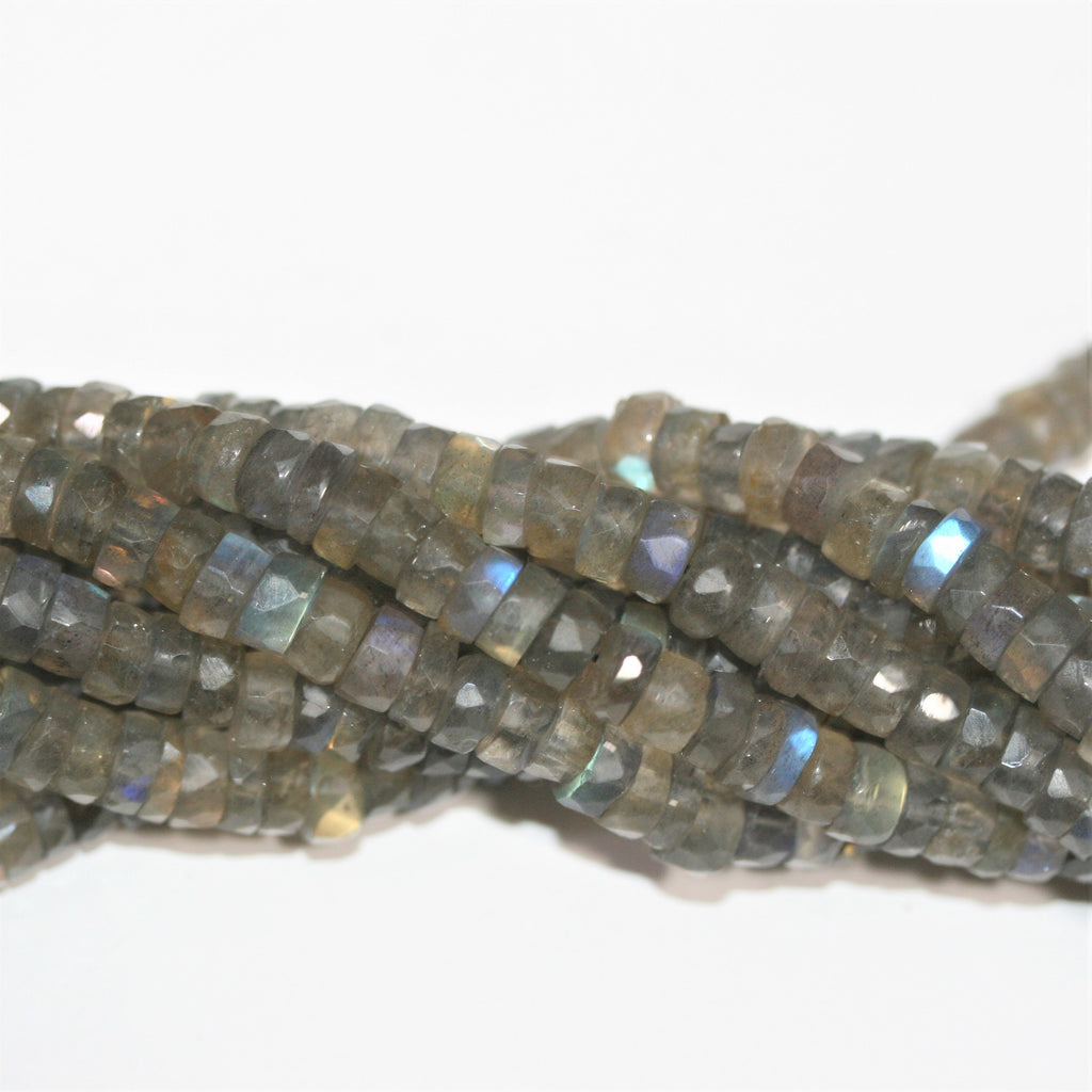 Cuentas de disco facetadas de labradorita de 16" de St., 6 x 3 mm. Aprox. - Hilo de 40 cm.