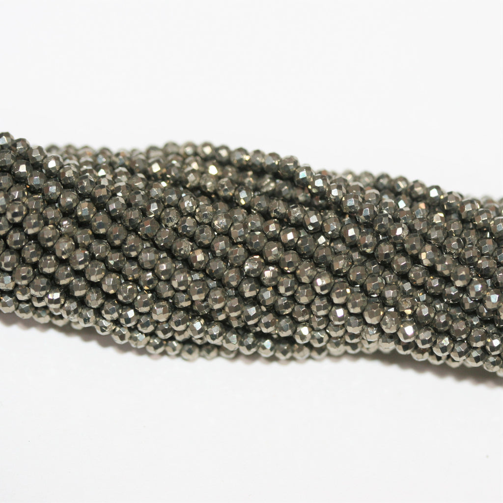 12" St Natural Pyrite Faceted Rondelle Beads 2.5x1.5mm.- Strand 32cm.